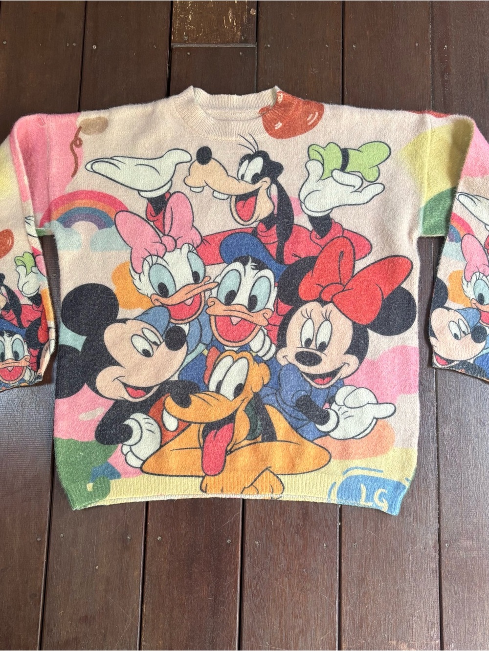 Disney Mickey Minnie & Friends Cartoon All Over Print Long Sleeve Sweater XL